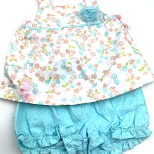 Baby Matching Outfit Dress Size 6m Girls 2pc Top Bottoms Flowers Summer Infant